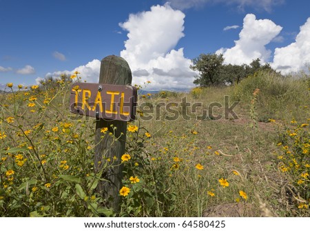 Wooden trail sign in Davis Mountains State Park in Texas