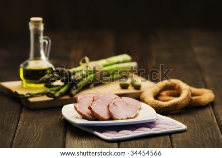 cured meat on dining table