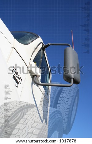 Conceptual view of the trucking industry showing a part of a rig with faded in wheels.