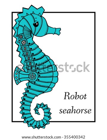 Marine Drawings. Vector Illustrations Robot Inhabitants of the Underwater World. Steampunk animal