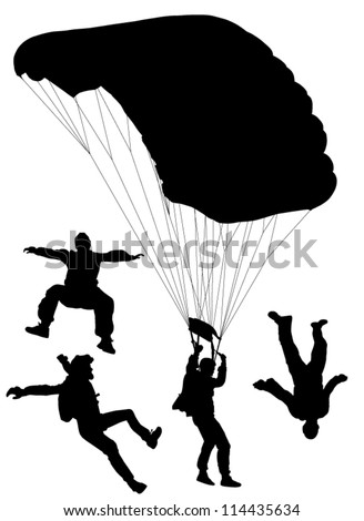Skydiving Silhouette on white background Skydiving Silhouette on white background