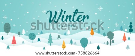 Winter season landscape with christmas tree and snow vector background