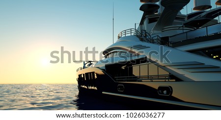 Extremely detailed and realistic high resolution 3D image of a luxury super yacht