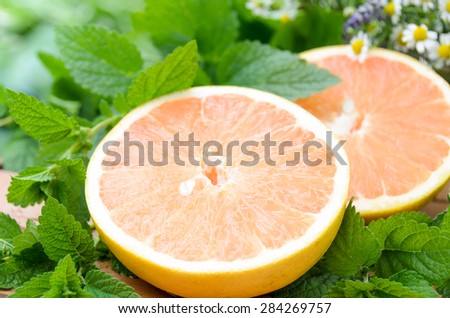 grapefruit with lemon balm and herbs