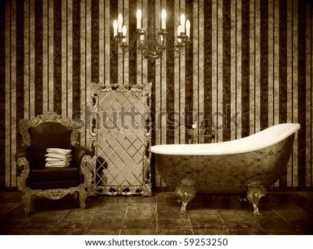 Striped Wallpaper Designs on Photo   Stylish Classic Bathroom With Striped Wallpaper And Gold Frame