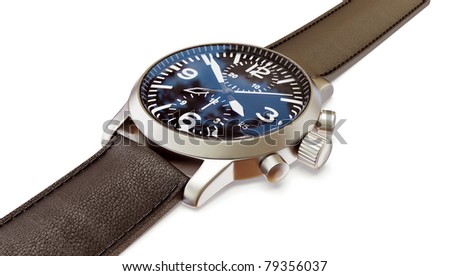 luxury watches with a leather strap on a  white  background