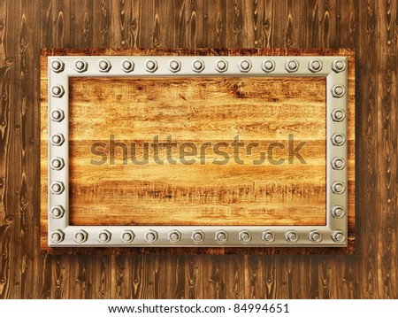 vintage wooden background with a metal frame