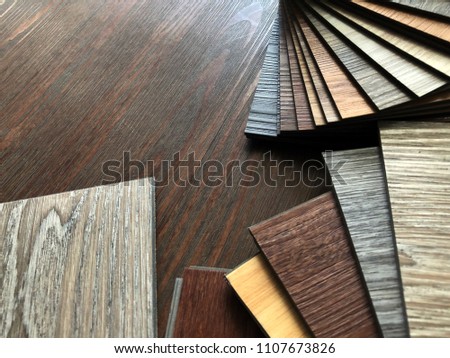 Luxury Vinyl floor tile or rubber flooring sample stack for interior design idea