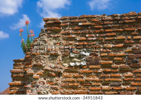 Ruins of  St.Augustine abbey in Canterbury with a blue sky background
