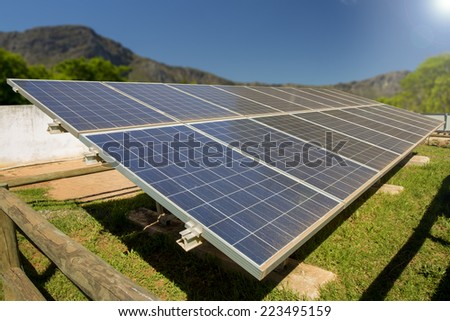 A photo voltaic solar power installation in a rural area of South Africa, utilizing the abundance of sunlight energy in summer.