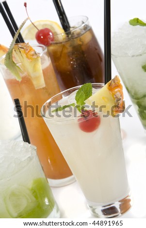 Collection of Rum Cocktails on white background.