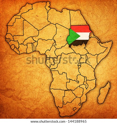 sudan on actual vintage political map of africa with flags