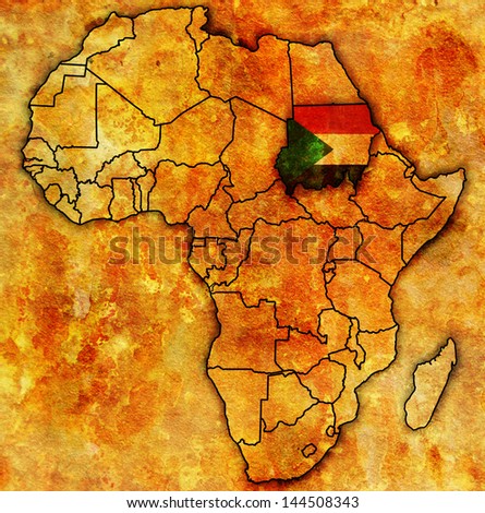 sudan on actual vintage political map of africa with flags
