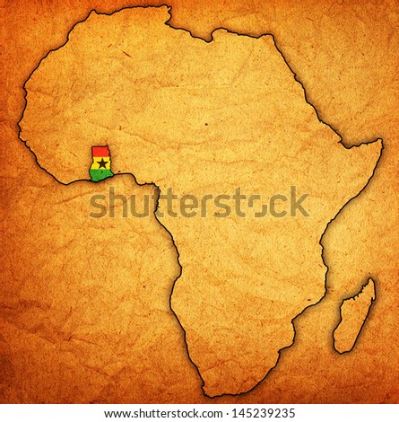 ghana on actual vintage political map of africa with flags