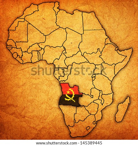 angola on actual vintage political map of africa with flags