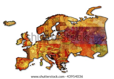 map of croatia in english. stock photo : some very old grunge map of croatia with flag on map of europe