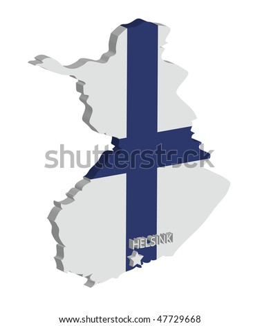 stock vector : 3d map of finland with flag and capital marked