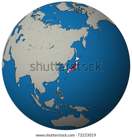 japan territory with flag on map of globe