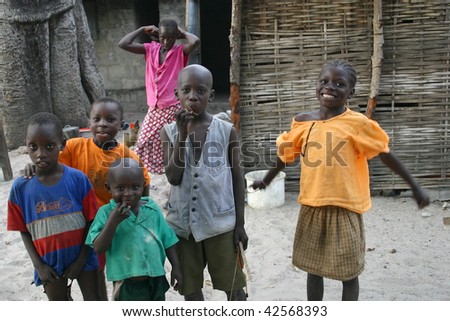 SENEGAL - Febreo 18: Children Diola happy with the visit of the tourists, are scarce resources and tourism is an important source of revenue, in February 18,2007 in Carabane, Senegal