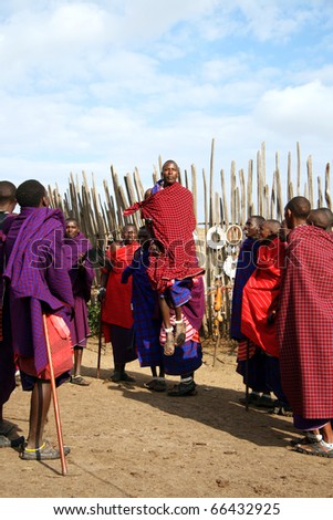 TANZANIA-AUGUST 18: Massai Warriors exhibits their dance before the visit of tourists, their main source of revenue today, August 18, 2007 in Ngorongoro, Tanzania.