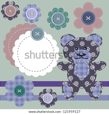 scrapbook objects, teddy bear and flowers