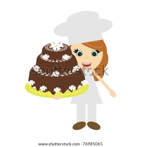 girl cook with big cake
