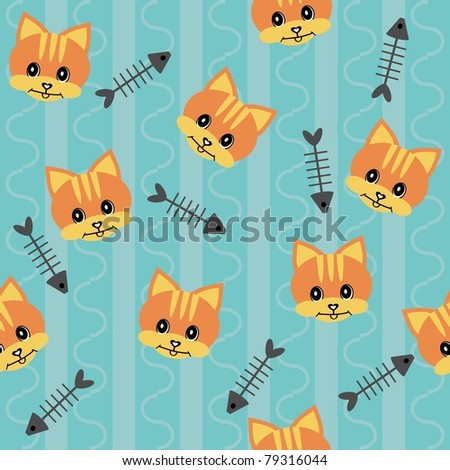 seamless background with cats and fish bones