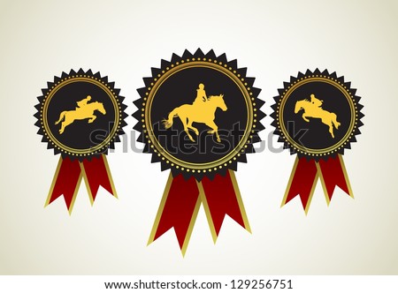Horse Symbol Award Rosette Red Ribbon Icon Set - stock vector Horse Symbol Award Rosette Red Ribbon Icon Set - stock vector