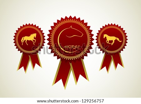 Horse Symbol Award Rosette Red Ribbon Icon Set - stock vector Horse Symbol Award Rosette Red Ribbon Icon Set - stock vector