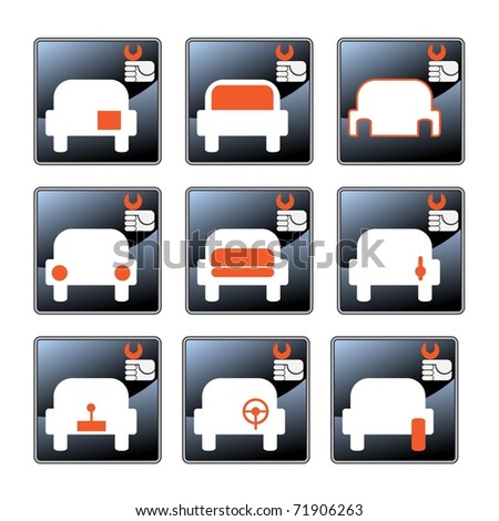 Nine vector icons with car-care centre symbolics