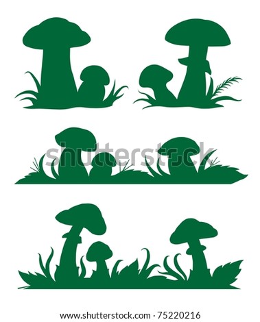 Vector images of mushrooms silhouettes for registration of book pages
