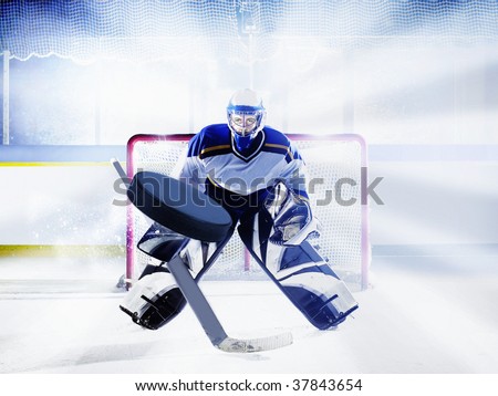 ice hockey goalie in goal