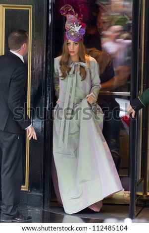 LONDON - SEPT 10: Lady Gaga leaves the Dorchester Hotel, Sept 10, 2012 in London, UK