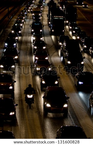 LONDON, UK - MAR 11: Freak snow fall in the UK causes traffic congestion  on the MAR 14, 2013 in London, UK