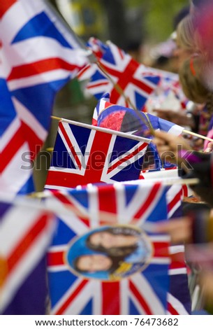 LONDON, UK - APRIL 29: Union Jacks and wedding flags line the Mall for the royal wedding of Prince William and Catherine Middleton on the April 29, 2011, in London, UK