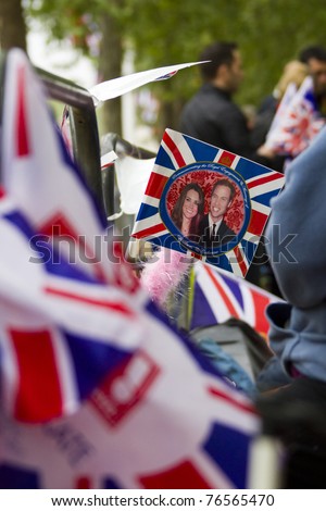 LONDON, UK - APRIL 29: Union Jacks and wedding flags line the Mall for the royal wedding of Prince William and Catherine Middleton on the April 29, 2011, in London, UK