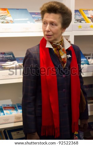 LONDON, UK - JANUARY 11: Princess Anne visits the London Boat Show in the Excel Centre on the January 11, 2012 in London, UK
