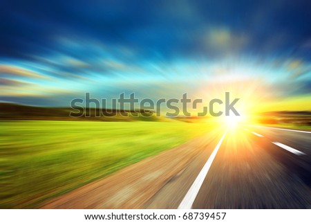 Blurred road and blurred sky with sunset