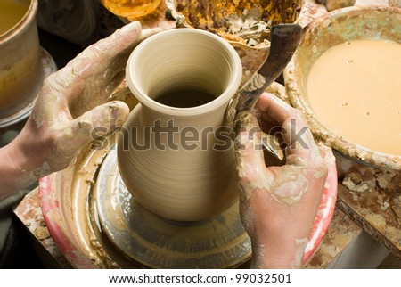 hands of a pohands of a potter, creating an earthen jar on the circletter, creating an earthen jar on the circle
