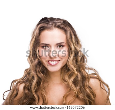 Beautiful Woman with Curly long Hair.