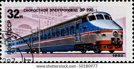 USSR _ CIRCA 1982: postage stamp shows russian train \
