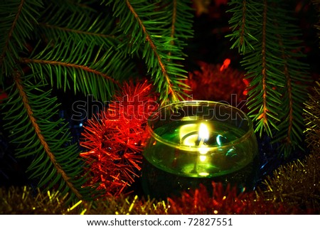 christmas card with candles and fir branches
