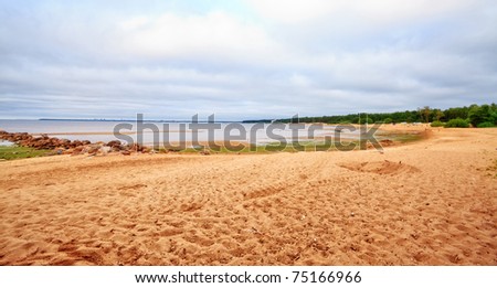 desolate beach under blue at summer day