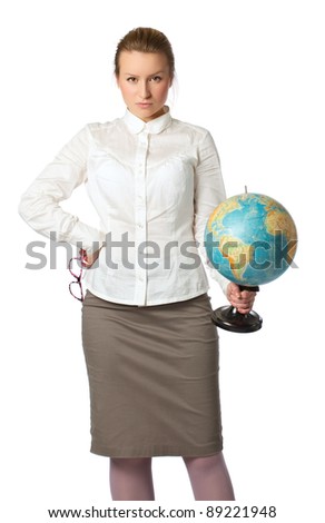 angry teacher with globe