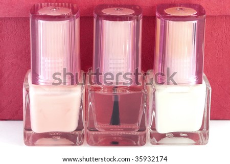 Three bottles of nail polish for French manicure