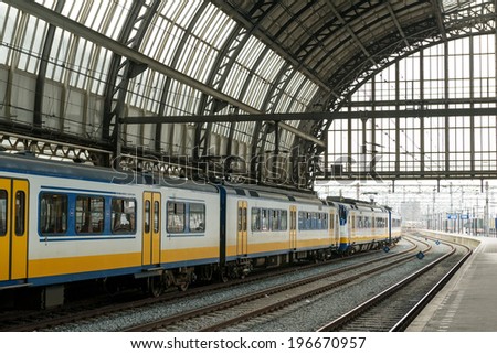 Train inside Amsterdam Central train station
