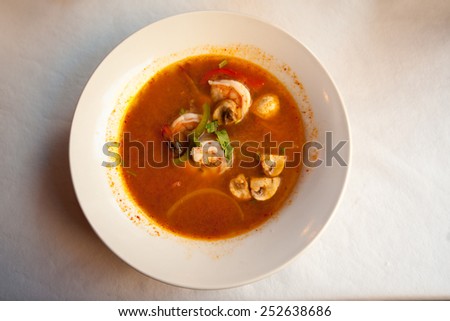 Tom yam kung soup in Thai restaurant