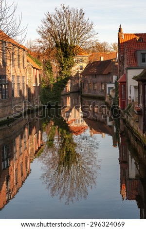 Typical houses around Dijver canal in historic center of Bruges
