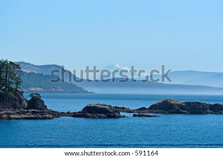 San Juan islands with Mount Baker on background