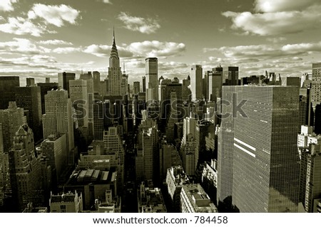 Sepia view of Manhattan from above